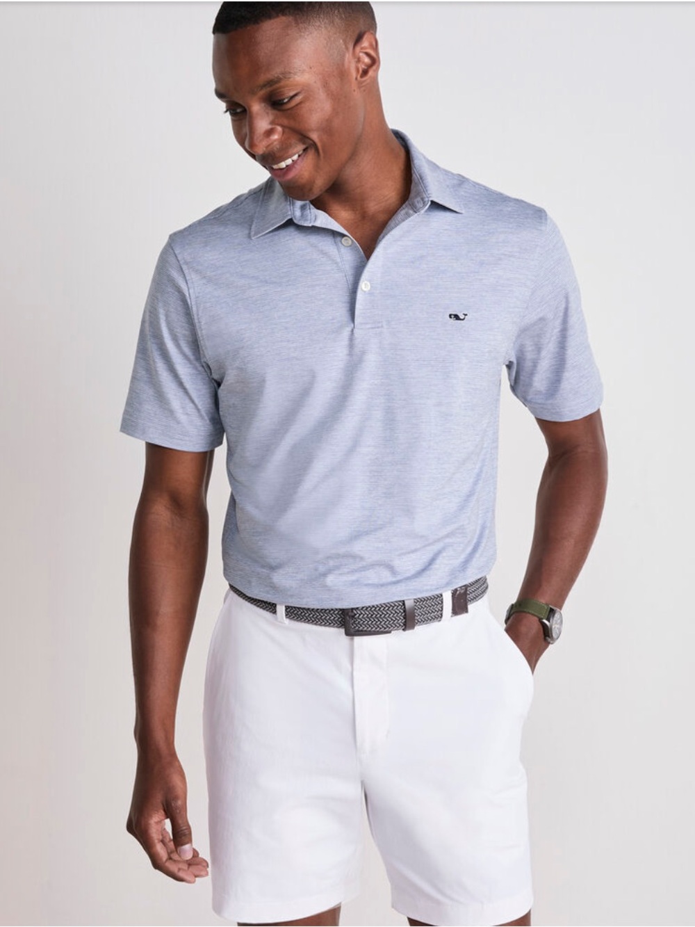 Vineyard Vines Performance Polo Shirt Mens XL Grey Stripe Short Sleeve Whale